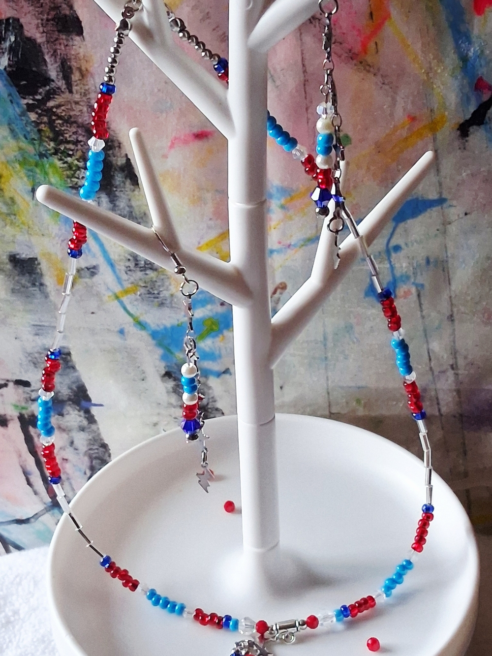 Red, White & Blue Beaded Necklace